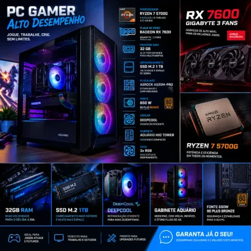 VENDO OU TROCO  PC GAMER BRABO RYZEN 7 + RX 7600