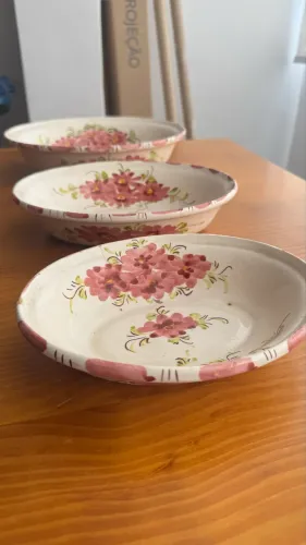 Trio de travessas/tigelas vintage em cerâmica pintada à mão - floral rosa