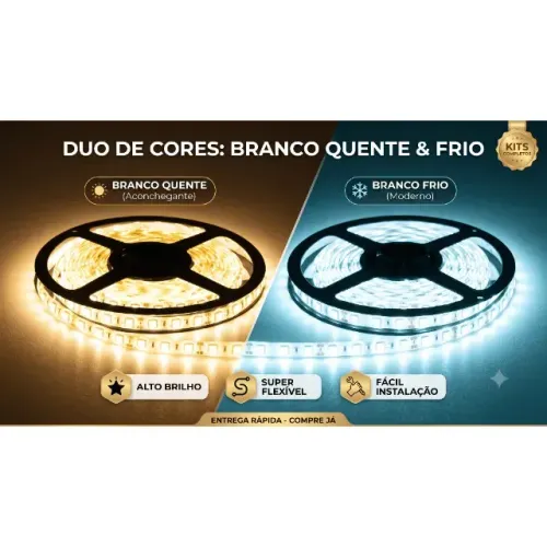 Fita LED 5m 12V Branco Frio ou Branco Quente, Com Fonte
