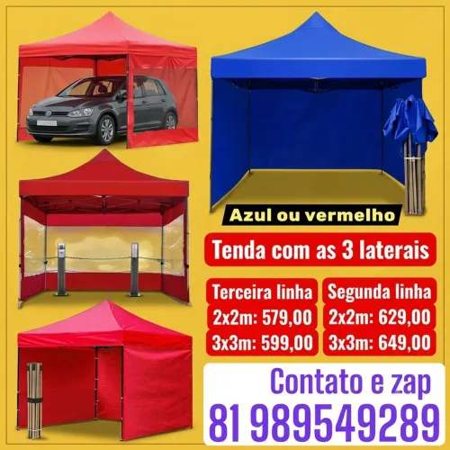 Tenda sanfonada galvanizada segunda e terceira linha com as três proteções laterais