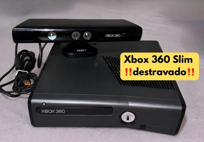 Xbox 360 Slim destravado + kinect + 2 controles