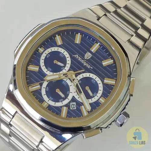 Relógio POEDAGAR 834 3ATM - À Prova D?Água Masculino fundo Azul Aço Inoxidável Prateado