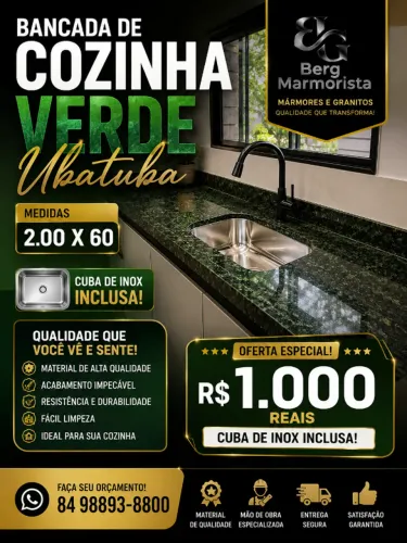 Granito Verde Ubatuba 2 Metros | Cuba Inox Inclusa | Oferta