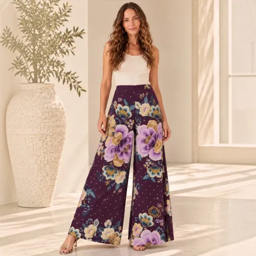 FARM nova calça P. Pantalona Jardim Delicado, detalhes em dourado