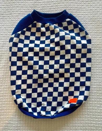 Roupinha de cachorro Urban Puppy, azul quadriculado, 100% algodão, tam. 18