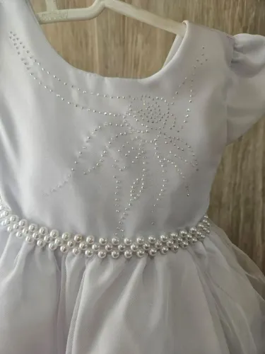 Vestido de batismo com meia calça e sapatinho numero 17
