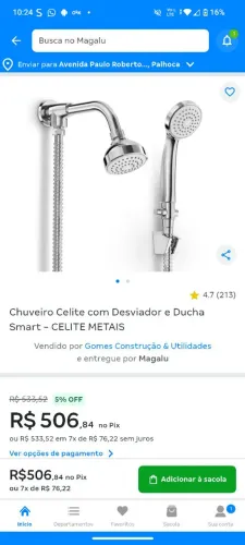 Kit chuveiro a gás novo