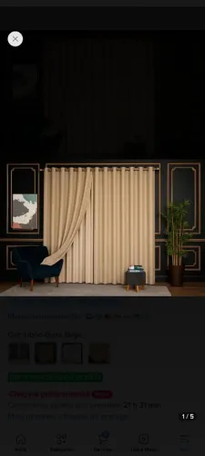 Cortina Voil Linho Bege (6,00 x 2,80) com Forro - Excelente Estado