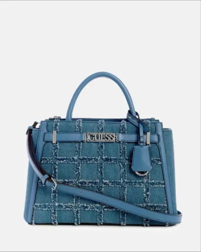 bolsa guess hauser denim checkered satchel