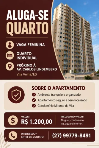 ? VAGA FEMININA EM APARTAMENTO | ALUGA-SE QUARTO INDIVIDUAL