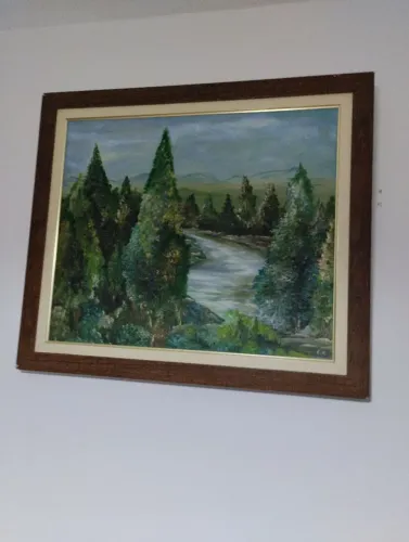 QUADRO DE PAISAGEM - RIO, FLORESTA E MONTANHAS