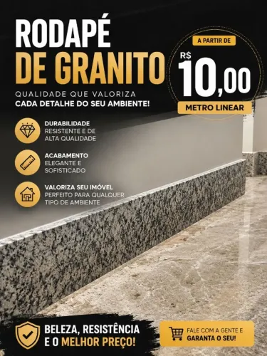Rodapé de granito a partir de R$ 10,00 o metro linear