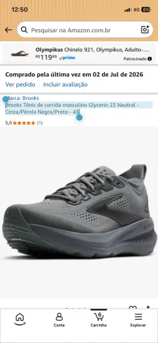 Brooks Tênis de corrida masculino Glycerin 23 Neutral - Cinza/Pérola Negra/Preto - 43