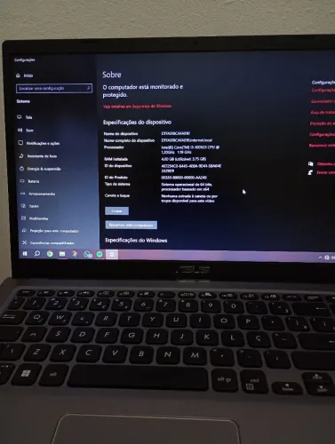 Notebook ASUS tela 15.6 + processador Intel core i3 10° geração com 256GB SSD NVME