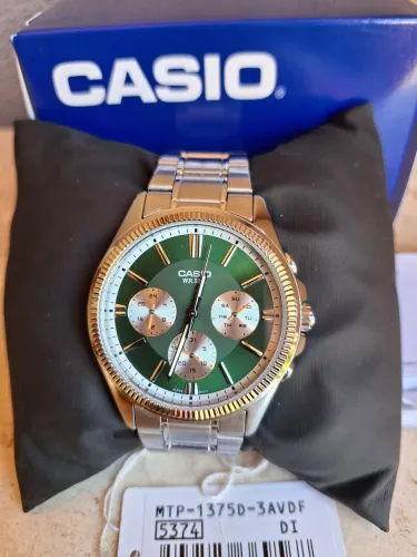 Relogio Casio Enticer Multifuncao Verde MTP1375D Completo Estado de Novo