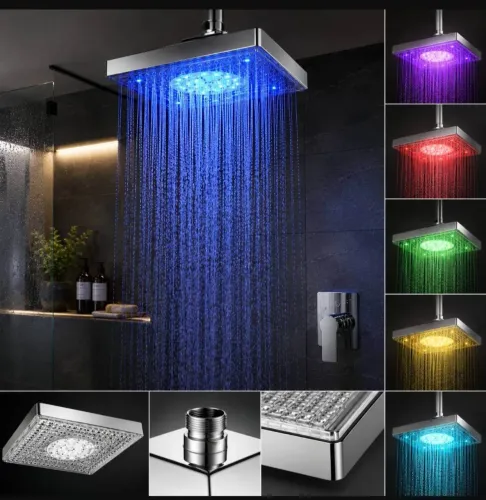 Chuveiro Ducha Quadrada com Led Colorido <br>
