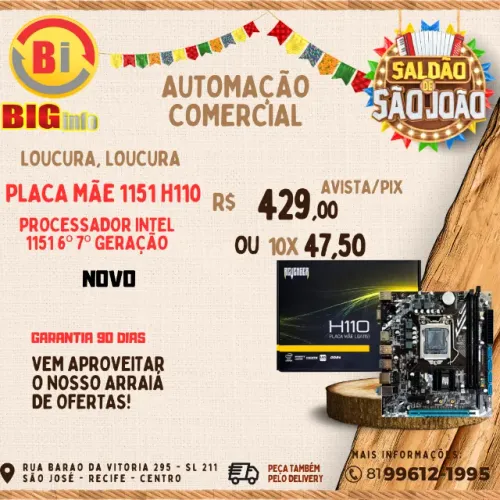 Placa Mae Intel 1151 H110 M.2 2xDDR4 HDMI/VGA 6º 7º E 8º G G-h110 Revenger