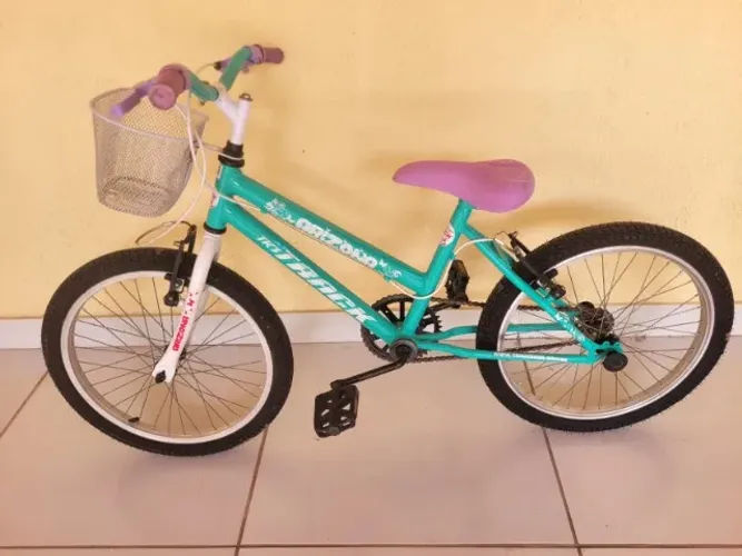 Bicicleta Infantil Aro 20 Track Arizona PW Verde/Lilás + Cestinha e V-Brake