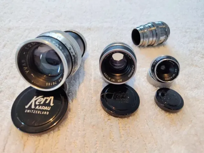 Kit de lentes suíças vintage KERN PAILLARD de 16mm no encaixe C-mount.