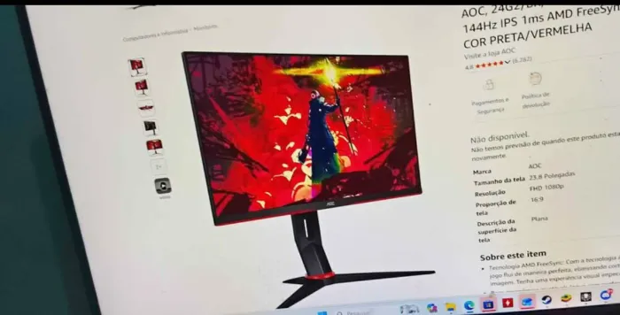 Monitor AOC 144 hero, reclinável, todo em ordem, sem nenhum problema + cabo de energia