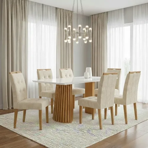 Mesa Nevada com 6 cadeiras Sophia em linho - Entrega Rápida 