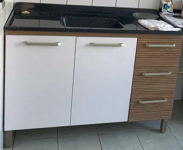 Balcão de Cozinha com Pia de Mármore Sintético Preto - Menos de 1 ano de uso