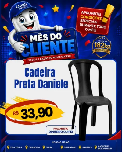 CADEIRA PLASTICA PRETA DANIELE 182KG