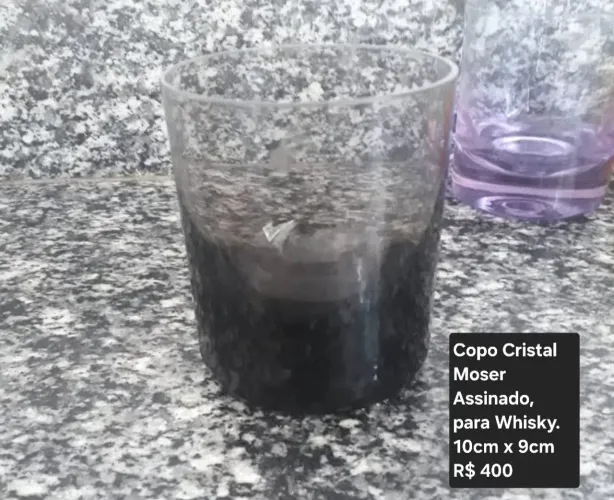 Copo Cristal Moser Assinado Preto Med.10 cm x 9 cm. 