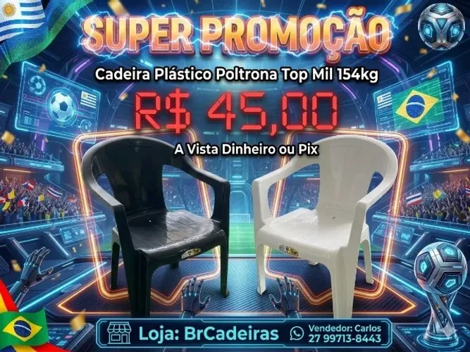 Cadeira Plástico Poltrona 154kg - Novas 