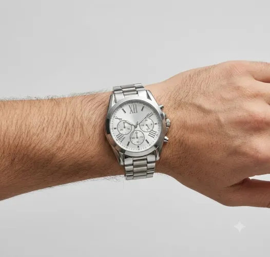 Relógio masculino prateado pulseira malha quartz caixa média clássico + caixa de armazenar