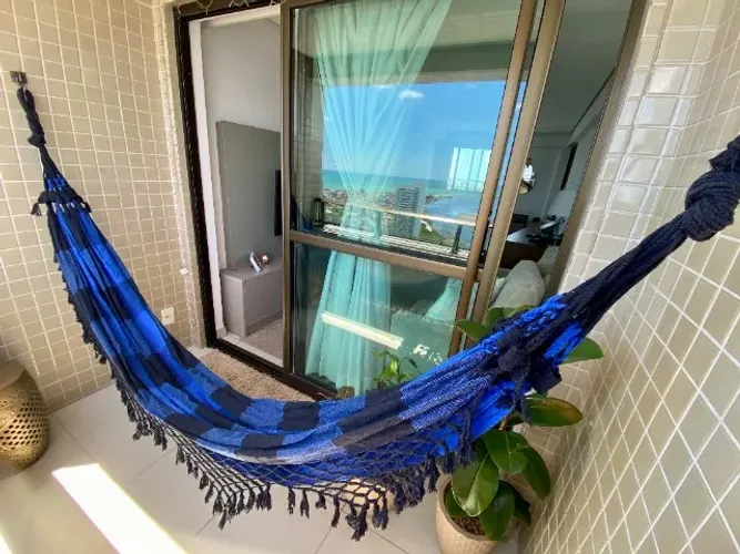 Rede de Descanso Casal | Artesanal | cor: Azul e Preto | Varanda 3,6m