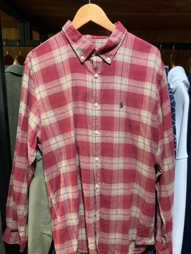 Camisa manga longa polo Ralph Lauren xadrez masculino novo Veste G e GG