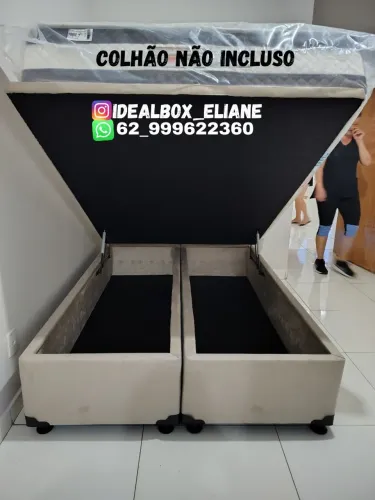 Box baú casal Bipartido 138×188 - revestimento tem Suede e corino