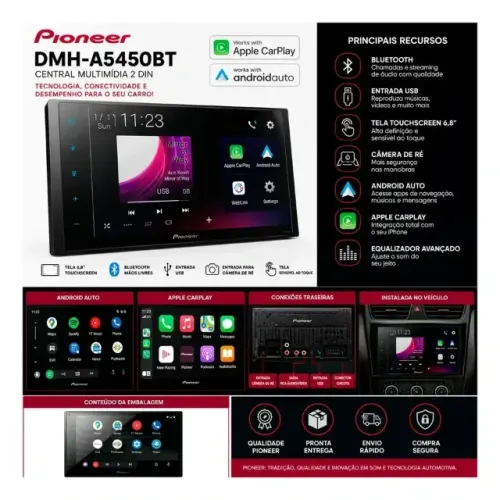 Multimídia Pioneer DMH-A5450BT 2 Din (CarPlay/Android Auto)