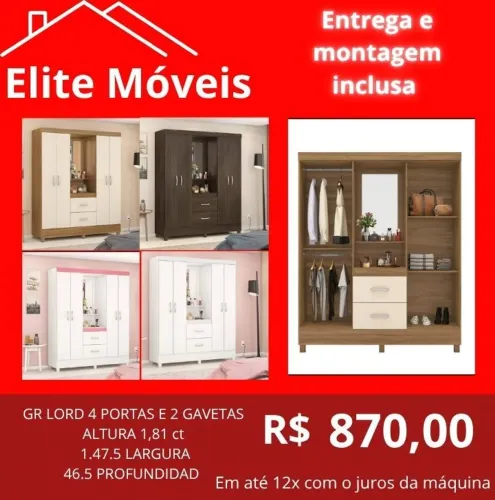 870,00 Com a montagem e a entrega guarda roupa novo na caixa com garantia de fabrica. 