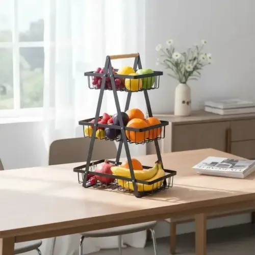 Fruteira De Mesa Organizador De Frutas Cesto Metal 3 andares