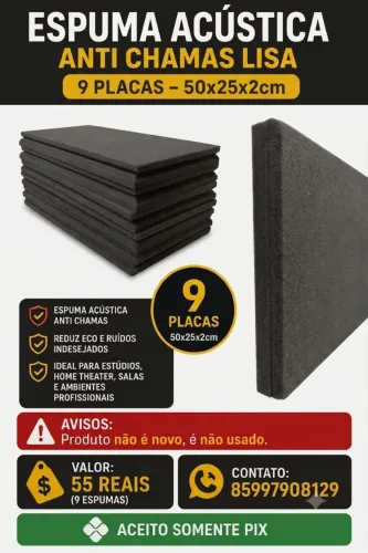 Kit 9 Espumas Acústicas Anti Chamas 50x25x2cm | R$ 55