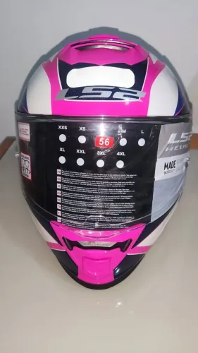 Capacete Feminino LS2 - Branco/Rosa (Com Viseira Solar)