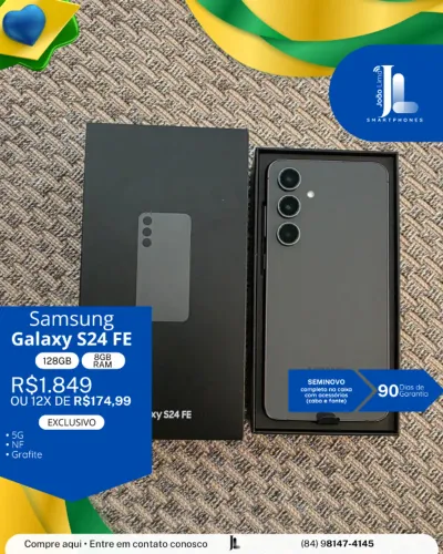 GALAXY S24 FE, 5G, 128GB, 8GB RAM, GRAFITE, SEMINOVO, EXCLUSIVO!