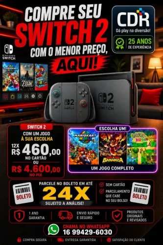 Nintendo Switch 2 com 1 jogo de brinde Novo Lacrado