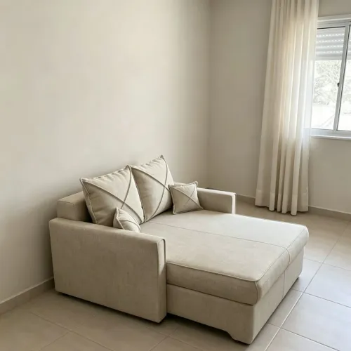 Sofá PEQUENO retrátil em LINHO 118cm de um braço a outro.Entrego