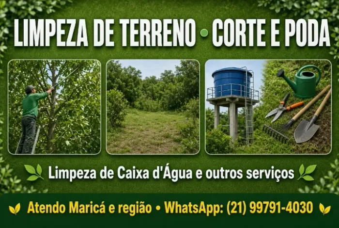 Serviços Limpeza Terreno, Corte Árvores e Limpeza Caixa d'Água - Maricá e região