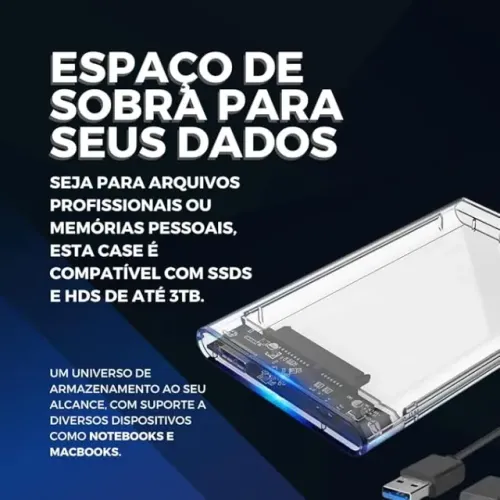 Case para HD transparente, Usb 3.0, transmissão 6gbps, Sata 2.5", Hhd ou Ssd