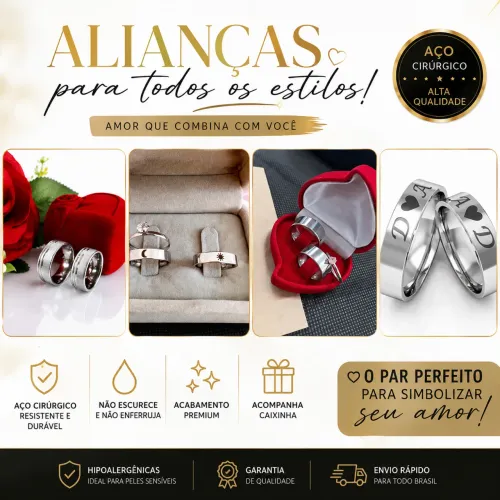 Par de Alianças de Namoro Prata em Aço Cirúrgico - R$189 - Feira de Santana