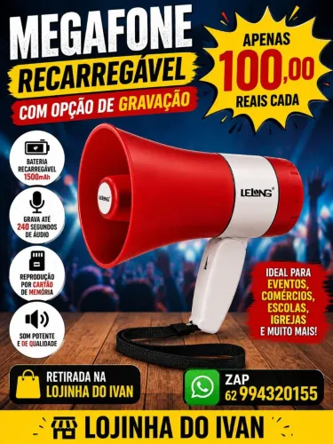 Megafone recarregável com gravação 