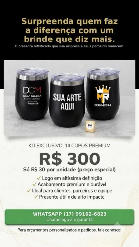 KIT 10 COPOS TÉRMICOS PRETO PERSONALIZADO DTF UV - R$300