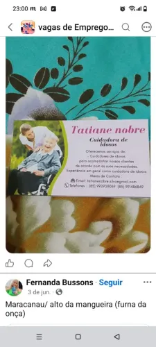 Disponível para serviço de cuidadora