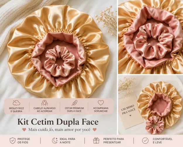 Touca de Cetim + Scrunchie | Kit para Cuidar dos Cabelos ?