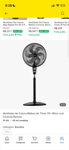 ventilador coluna controle remoto e timer Mallory