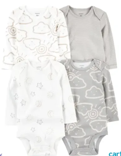 Kit body Carter?s 4 peças manga longa nuvem